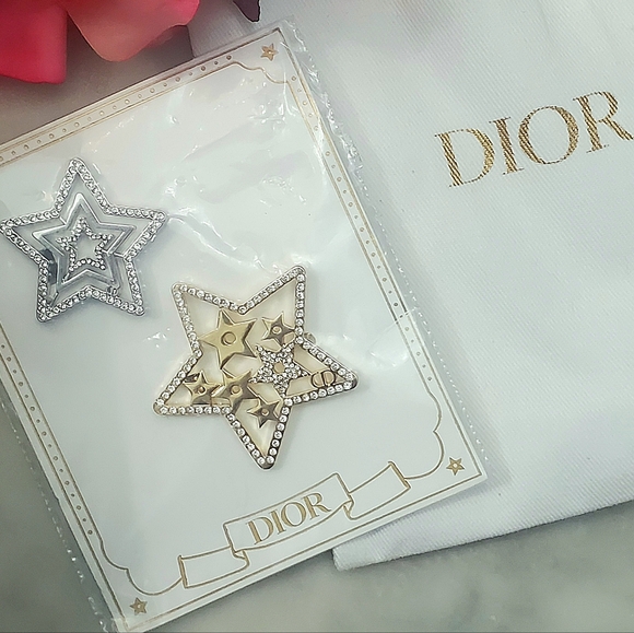 Dior Accessories - Christian Dior Crystal Star Gold And Silver Hair Clip Set With Dust Bag